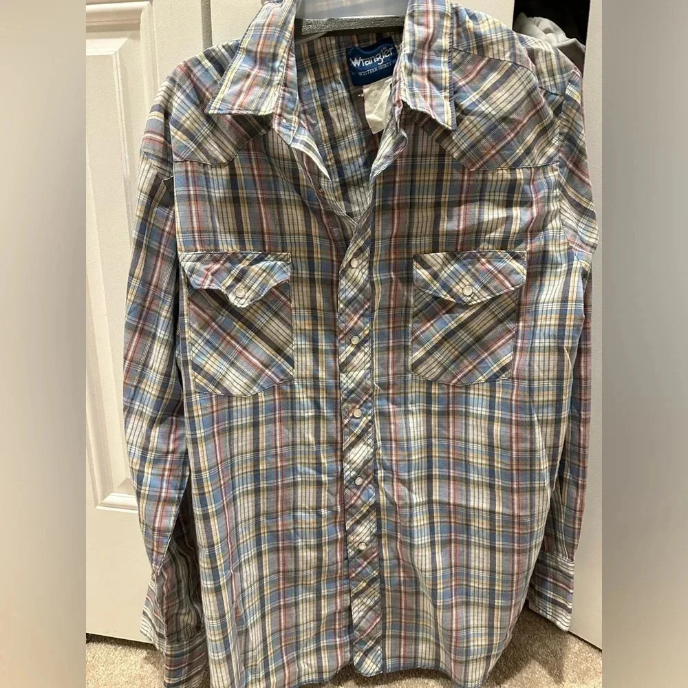 Wrangler Western Men’s Flannel Pearl Buttons size Large